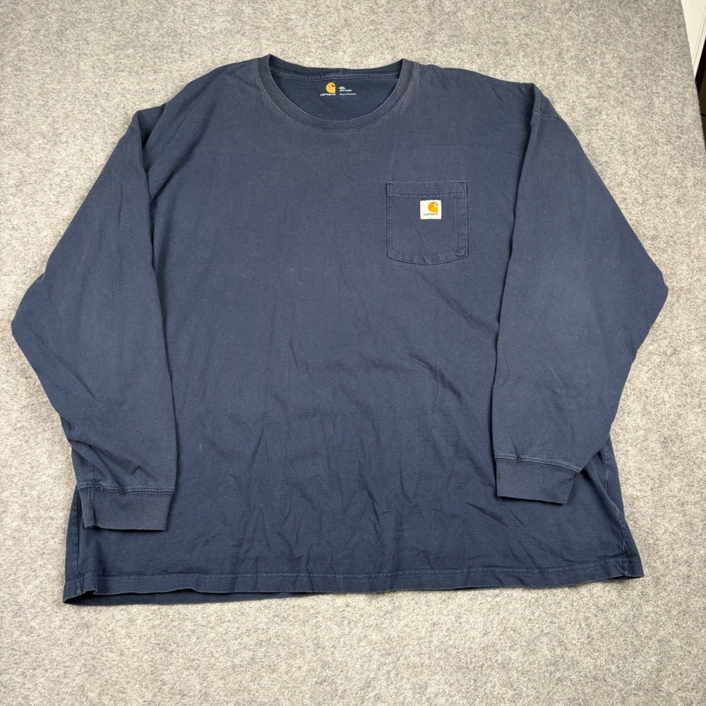 Carhartt Long Sleeve Shirt Mens 4XL Navy Blue Pocket‎ Workwear Utility Outdoor